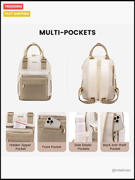 Mini Backpack with USB Port Waterproof Nylon Daypack for Travel School Work